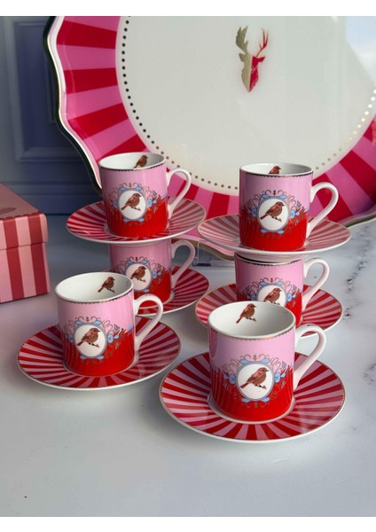 Türk Kahve Fincanı Bird Red&pink 6 Kişilik 12 Parça fırsatları