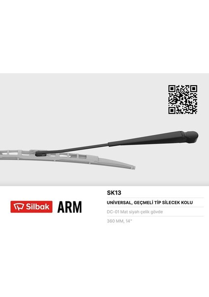 Sılbak SK13 - Silecek Kolu 385MM R12TX.GTS.TSW.TOROS Yeni Model Kancalı