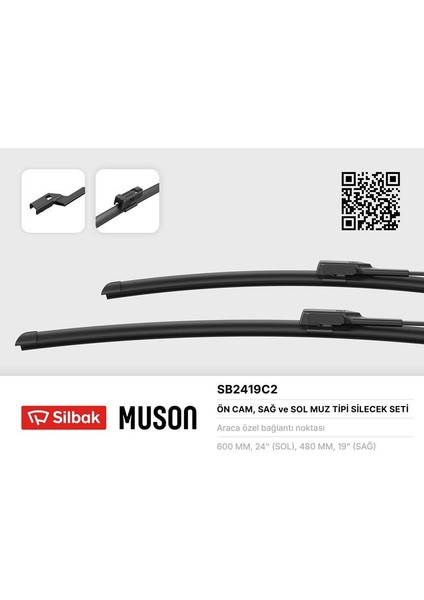 Sılbak SB2419C2 - Silecek Süpürgesi 600/480MM Muz Tipi Jetta Iv-Passat-Varıant-Alltrack 02/11