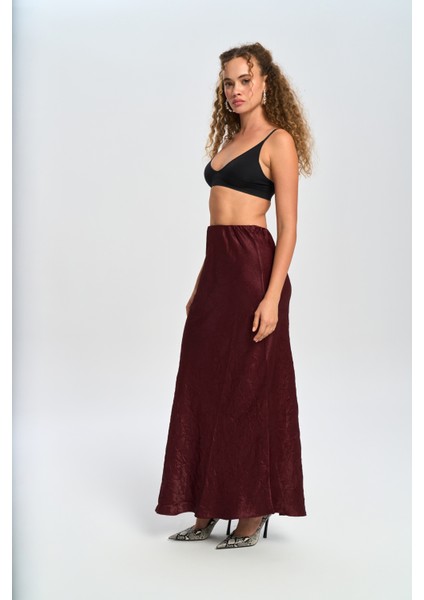 Eubah Kırışık Uzun Bordo Saten Etek modelleri