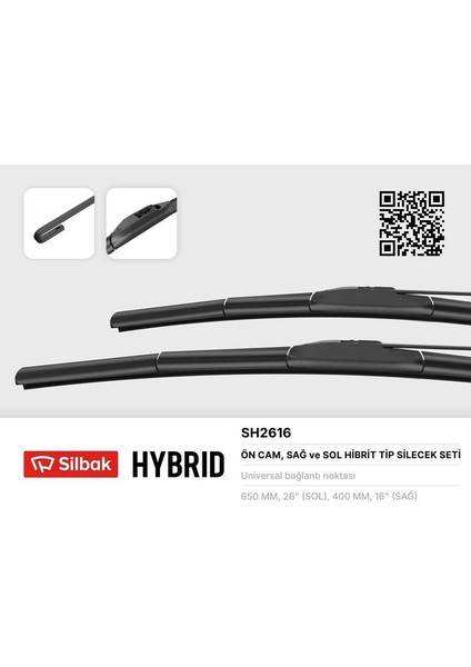Sılbak SH2616 - Silecek Süpürgesi 650/400MM Muz Tipi Crv Re. Rm 01/12 01/07-Accent Blue Rb 01/11-I30. Cw P Toyota Corolla Cross 07-20 Kıa Ev6 Cv 07-21 Sorento Iv Mq4 03-20 Kıa Xceed CD 06-19
