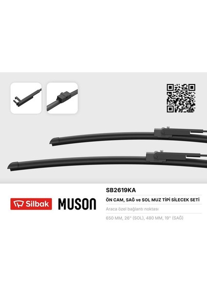 Sılbak SB2619KA - Silecek Süpürgesi Muz Tipi 650/480MM C5 01-03 - Prımera Iı