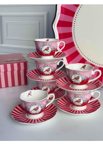 Türk Kahve Fincanı Bird Red 6 Kişilik 12 Parça