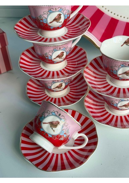 Türk Kahve Fincanı Bird Red 6 Kişilik 12 Parça fiyatları