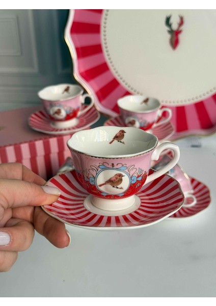 Türk Kahve Fincanı Bird Red 6 Kişilik 12 Parça fırsatları