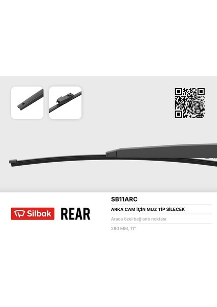 Sılbak SB11ARC - Silecek Süpürgesi Arka Muz Tipi 280MM Yetı 05/09 Golf Vı 10/08 Golf Vı 10/12 Polo Vı 06/09