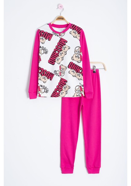 Pembe Ayıcık Baskılı Kız Çocuk Pijama Takımı 22769