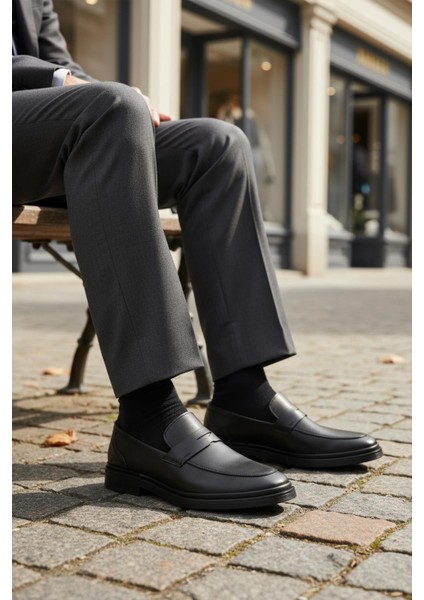 Dsn 2033 M Siyah Hakiki Deri Erkek Günlük Ayakkabı