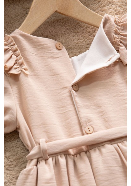 Kahve Fırfır Detaylı Kısa Kol Kız Çocuk Pileli Elbise 22672 fırsatları