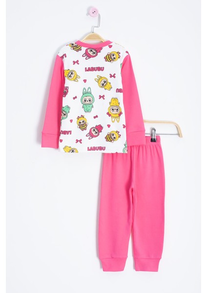 Ekru Karakter Desenli Yazılı Kız Çocuk Pijama Takımı 22768 modelleri