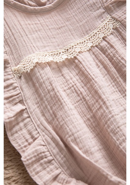 Kahverengi Dantel Detaylı Bluzlu Jean Şortlu Kız Çocuk 2li Takım 22662 modelleri