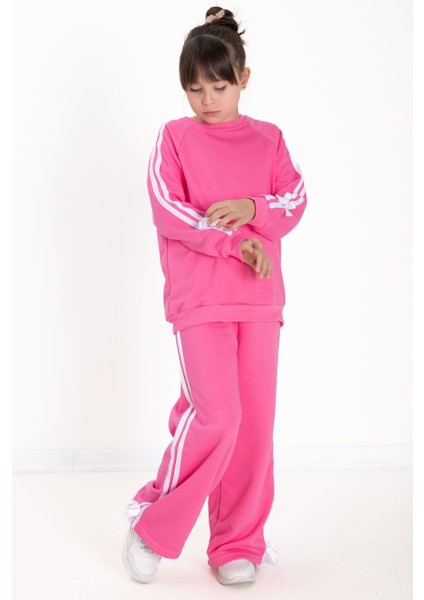 Pembe Fiyonk Detaylı Şeritli Kız Çocuk Bisiklet Yaka Eşofman Takımı 22731 fiyatları