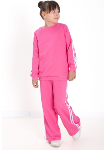 Pembe Fiyonk Detaylı Şeritli Kız Çocuk Bisiklet Yaka Eşofman Takımı 22731 fırsatları