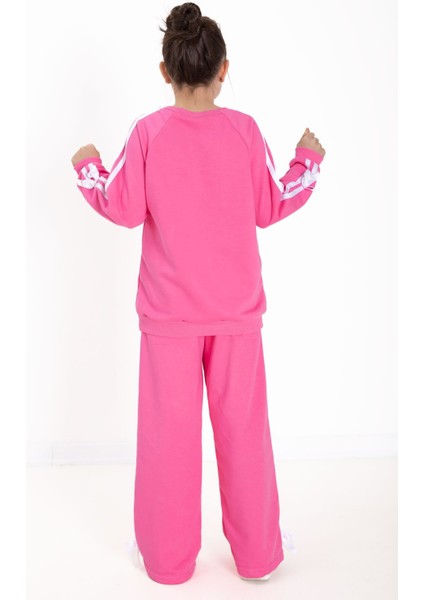 Pembe Fiyonk Detaylı Şeritli Kız Çocuk Bisiklet Yaka Eşofman Takımı 22731 indirimleri