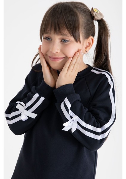 Lacivert Fiyonk Detaylı Şeritli Kız Çocuk Bisiklet Yaka Eşofman Takımı 22732 fiyatları