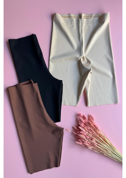 Lazer Kesim 3'lü Siyah, Ten ve Kahve Rengi Yüksek Bel Kaymaz Silikon Bantlı Seamless Kadın Korse