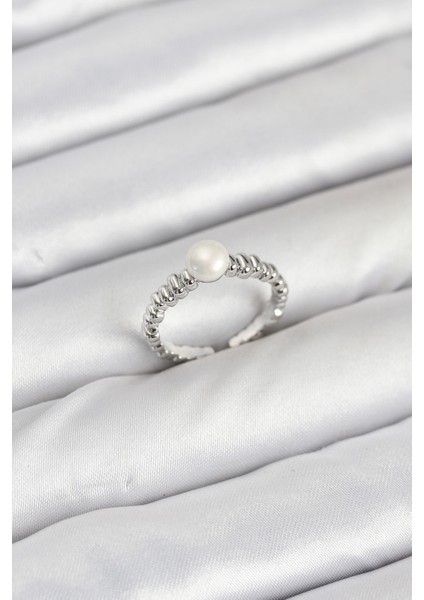 Pirinç Gümüş Renk Göbek Inci Model Kadın Yüzük - TJ-BYK3887