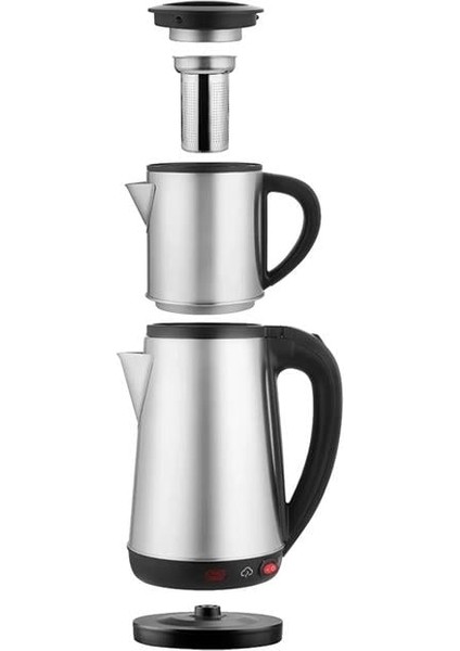 1800W 1.8 - 0.8 Litre Çelik Hazneli Çaycı Mutfak Kettle Demlikli ve Süzgeçli Inox CRW-2201 (4944) fırsatları