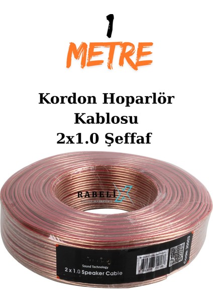 1 Metre Şeffaf 2x1.0 Hoparlör Ses Sitemi Kablosu - Hoporlör Elektrik Tesisat Kordon Kablosu