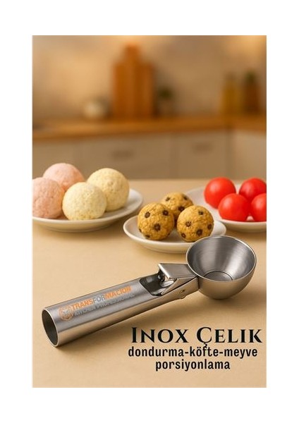 Modacar Inox 5 cm Dondurma Kaşığı - Karpuz Kurabiye Köfte Helva Porsiyonlama