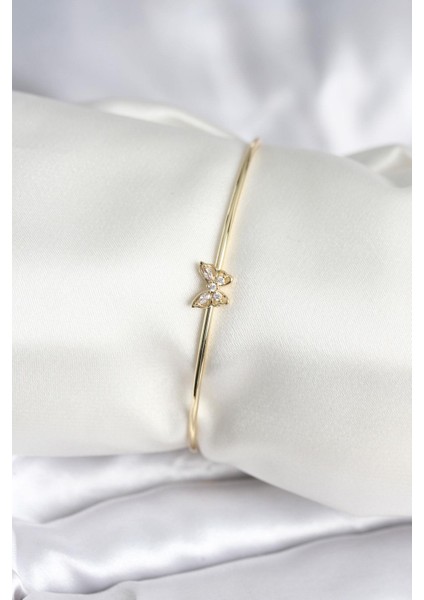 Kelebek Figürlü Zirkon Taşlı Gold Renk Pirinç Kadın Bileklik - PRT3500EB09145