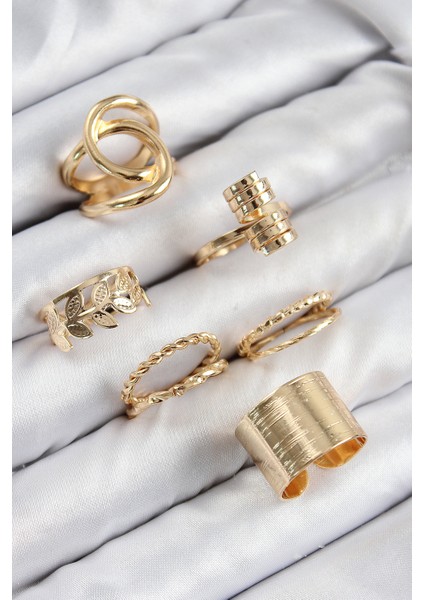 Pirinç Yaprak Model Gold Renk Kadın Yüzük Kombin Set - TJ-BYK3819