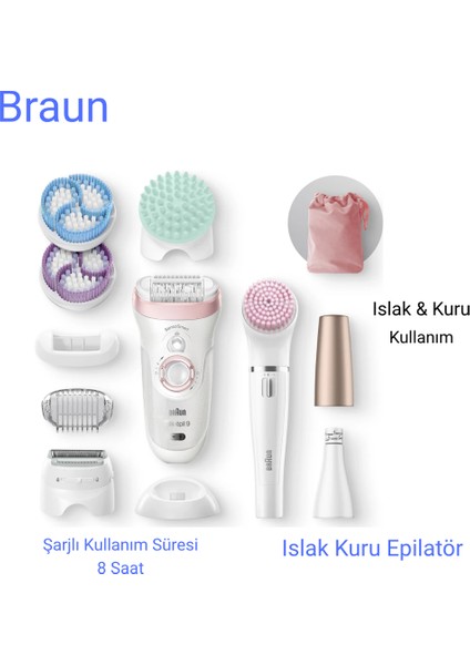 Tek Şarjla 8 Saat Kullanım Süresiyle Silk-Epil 9 9/985 Sensosmart Islak Kuru Epilatör