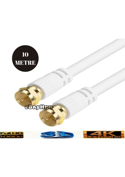 10 Metre Full Hd 3D 4K Anten Tv Çanak Uydu Lnb Kablosu (F Konnektör Takılı Hazır )