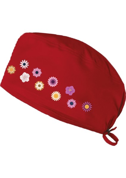 Flowers Temalı Bonesi Standart ve Büyük Boy Cerrahi Bone Doktor Hemşire Şef Aşçı Bonesi