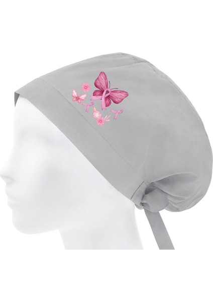 Pembe Kelebek Temalı Bonesi Standart ve Büyük Boy Cerrahi Bone Doktor Hemşire Aşçı