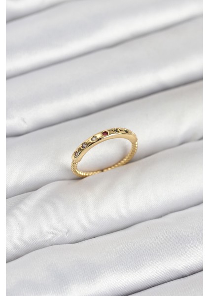 Pirinç Gold Renk Renkli Zirkon Taşlı Kadın Yüzük - TJ-BYK3884