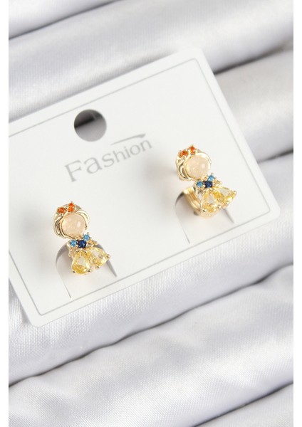 Pirinç Zirkon Taşlı Pamuk Prenses Model Gold Renk Çocuk Küpe - TJ-BKP11196