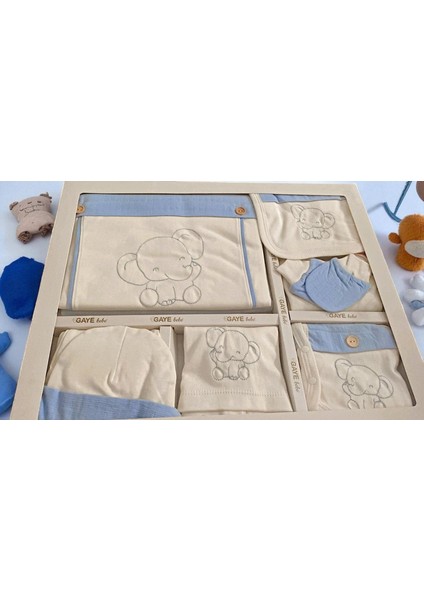 Unisex 0-3 Ay Bebek Gaye Organik Pamuk Fil Nakışlı 10 Lu Set