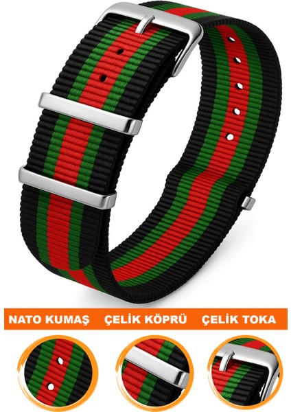 18MM-20MM-22MM-24MM Saatlerle Uyumlu Nato Kumaş Tekstil Saat Kordonu Kayışı Nato-Model-12