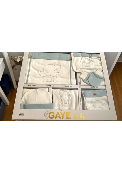 Unisex 0-3 Ay Bebek Gaye Organik Pamuk Fil Nakışlı 10 Lu Set