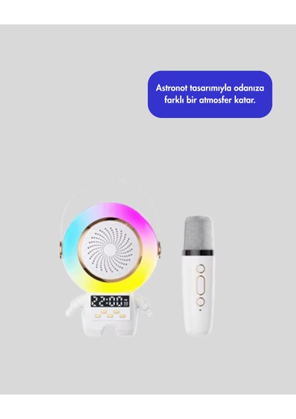 Rgb Işıklı Astronot Bluetooth Hoparlör Karaoke Mikrofonlu modelleri