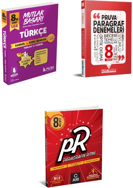 Arı Yayınları 8 Sınıf Paragrafın Ritmi+Muba Lgs Türkçe Fasiküller+Soru Bankası+Pruva 8. Sınıf Paragraf Denemeleri(3 Kitap)