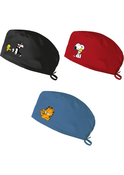 3lü Baskılı Cerrahi Bone Doktor Hemşire Hastane Diş Doktoru Bonesi | 3 Adet Standart Kalıp