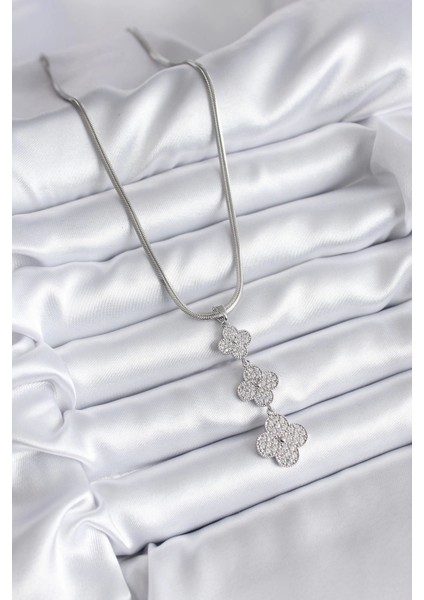 Bfs 316L Çelik Gümüş Renk Italyan Zincir Zirkon Taşı Yonca Model Kadın Kolye fiyatları