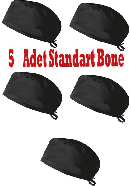 5 Li Siyah Cerrahi Bone Doktor Hemşire ve Aşçı Chef Bonesi | 5 Adet Standart Kalıp