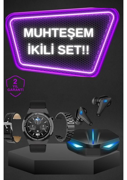 Kablosuz Bluetooth Bağlantılı Kulaklık ve Dokunmatik Ekran Akıllı Saat Arama Cevaplama