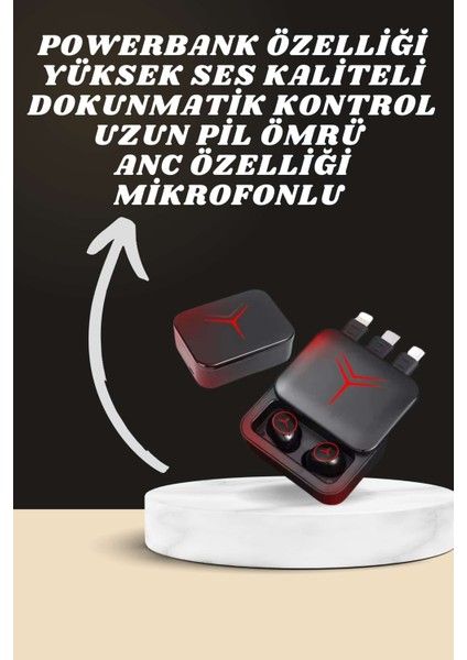 Dijital Göstergeli Powerbank Kablosuz Kulaklık ve 7 Kordonlu Yeni Nesil Akıllı Saat Dokunmatik K fiyatları
