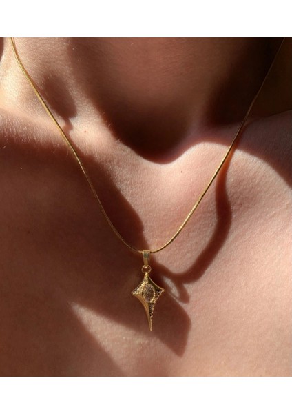 Kuzey Yıldızı Star Taşlı Çelik Gold Kolye fiyatları