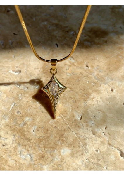Kuzey Yıldızı Star Taşlı Çelik Gold Kolye modelleri
