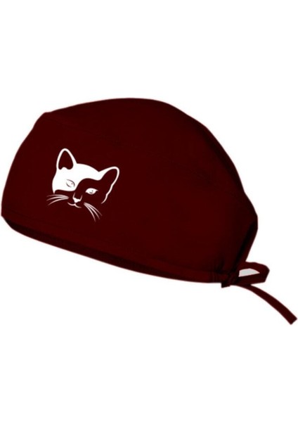 Store Bordo Kedi Temalı Doktor Hemşire Cerrahi Bone Hastane Aşçı Bonesi 006BR