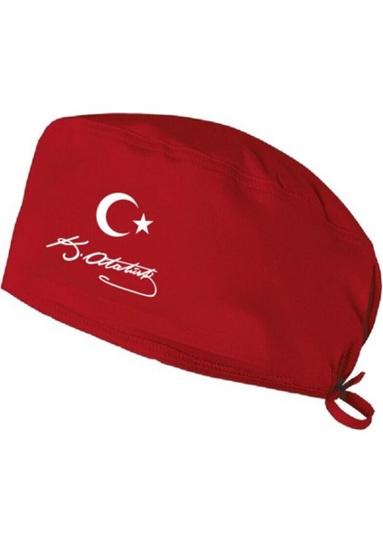 Store Atatürk Imzalı Kırmızı Cerrahi Bone Şef Bonesi