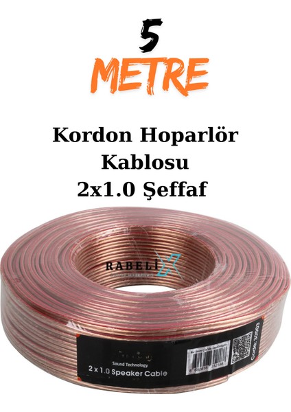 5 Metre Şeffaf 2x1.0 Hoparlör Ses Sitemi Kablosu - Hoporlör Elektrik Tesisat Kordon Kablosu