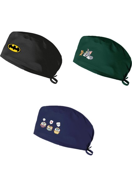 3lü Baskılı Cerrahi Bone Doktor Hemşire Hastane Diş Doktoru Aşçı Bonesi | 3 Adet Bone