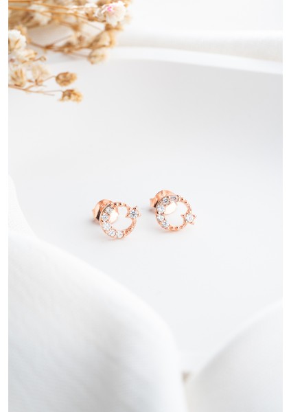 925 Ayar Rose Kaplama Gümüş Ay Yıldız Minimal Küpe