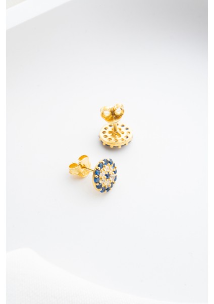 925 Ayar Gümüş Gold Kaplama Minimal Nazar Model Kadın Küpe